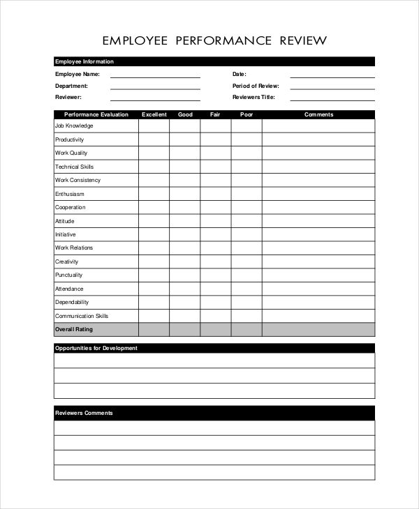Printable Simple Performance Review Template Free Printable Templates