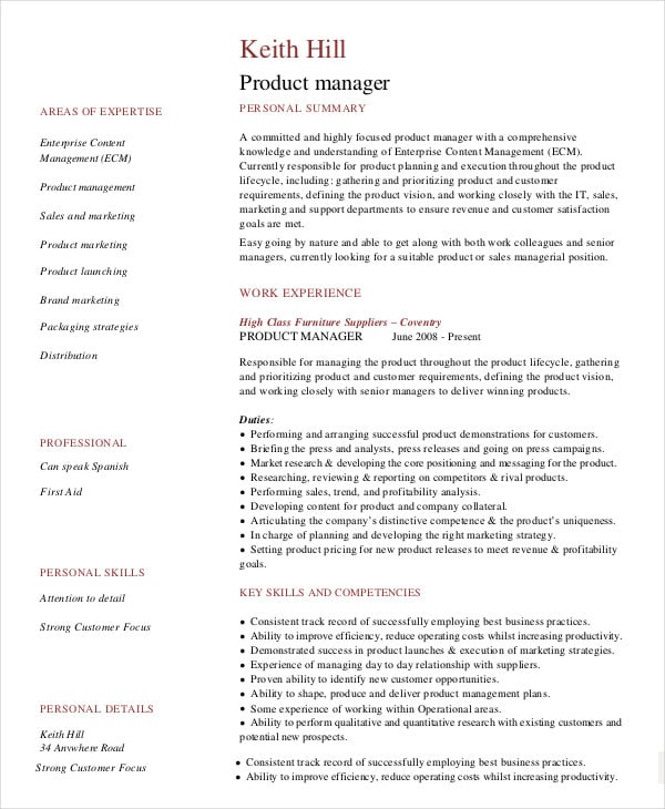 9  product manager resume templates