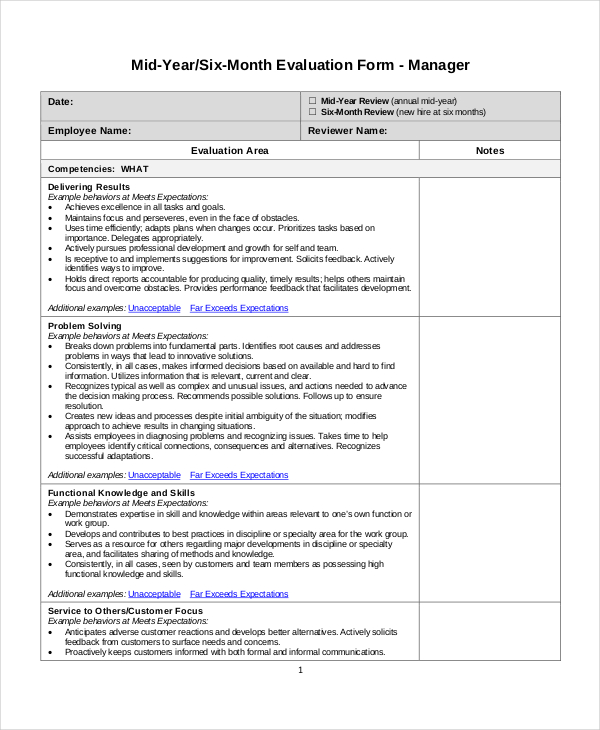 monthly employee review template