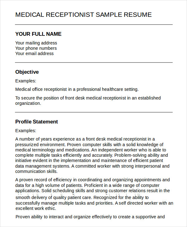 receptionist resume headline examples