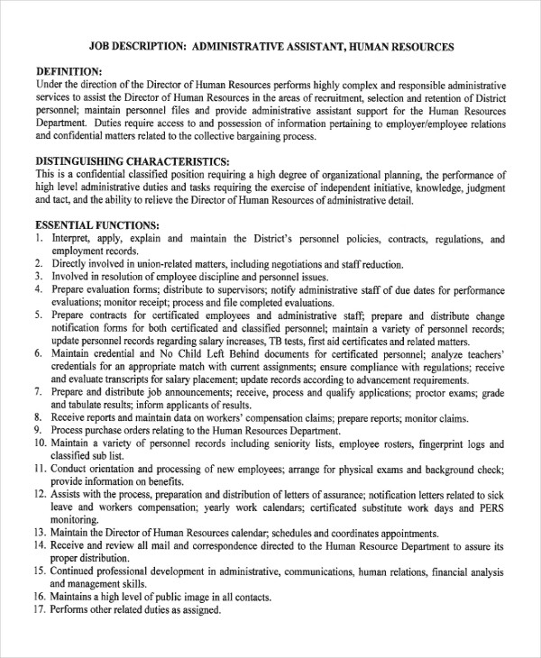 HR Assistant Job Description - 14+ Free Word, PDF ...