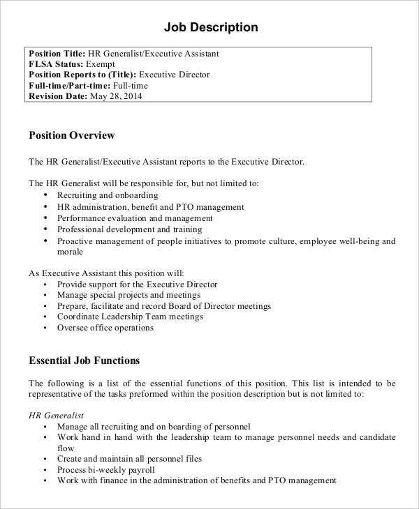 HR Assistant Job Description 14 Free Word PDF Documents Download