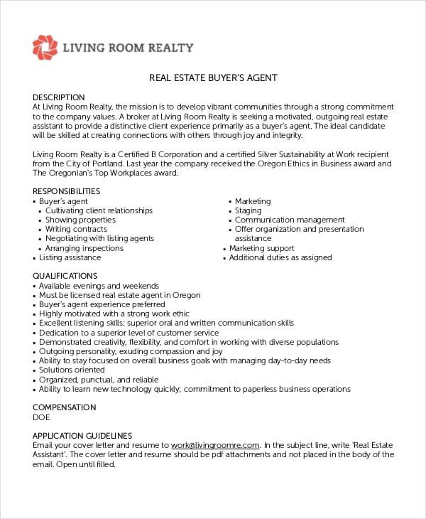 real estate buyers agent job description in pdf
