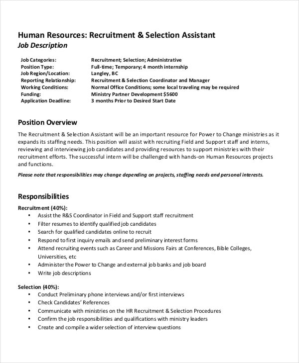hr research assistant job description