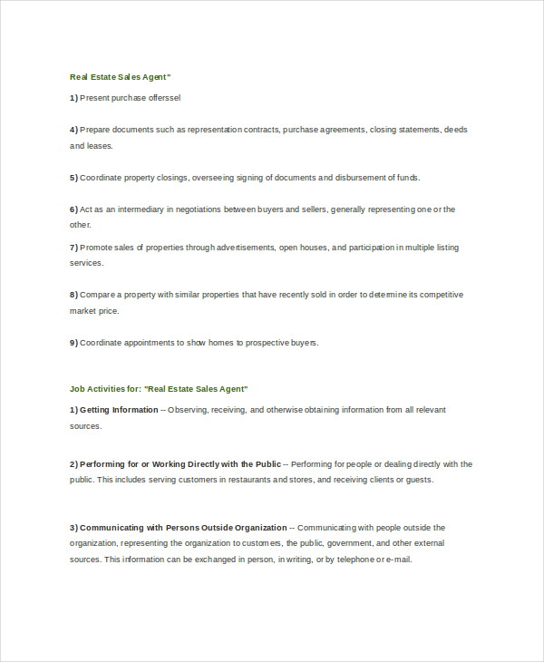 7+ FREE Real Estate Agent Job Descriptions Free Sample, Example, Format