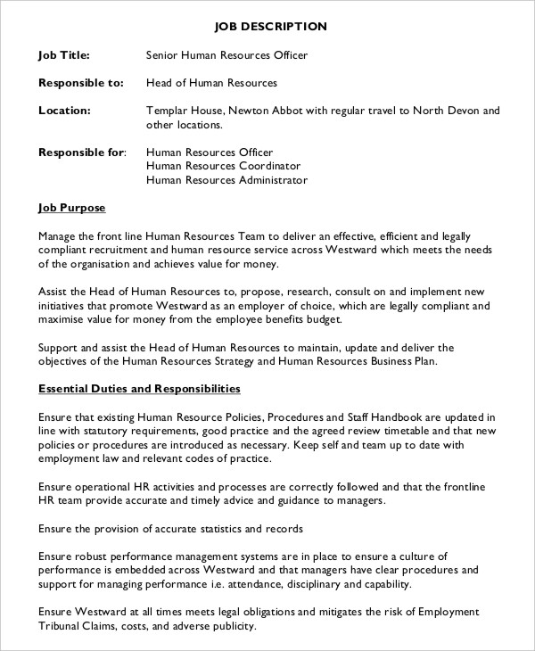 Hr Administrator Job Description Cv