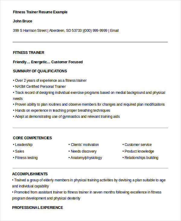 8 Personal Trainer Resume Templates Pdf Doc 