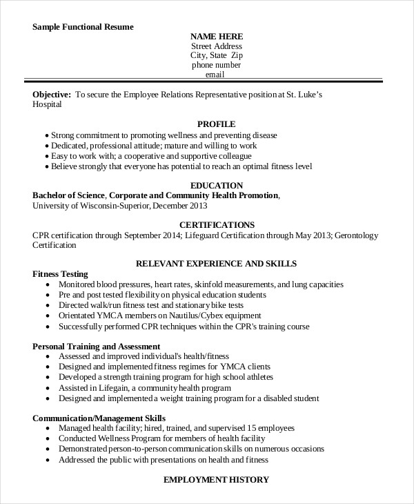 functional personal trainer resume