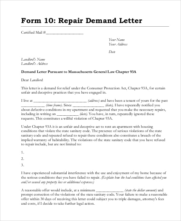 repair demand letter sample