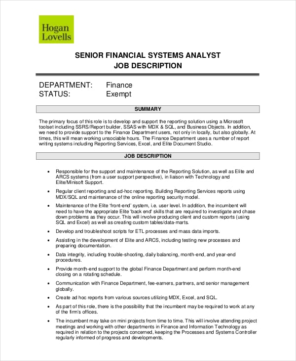business planning and analyst job description