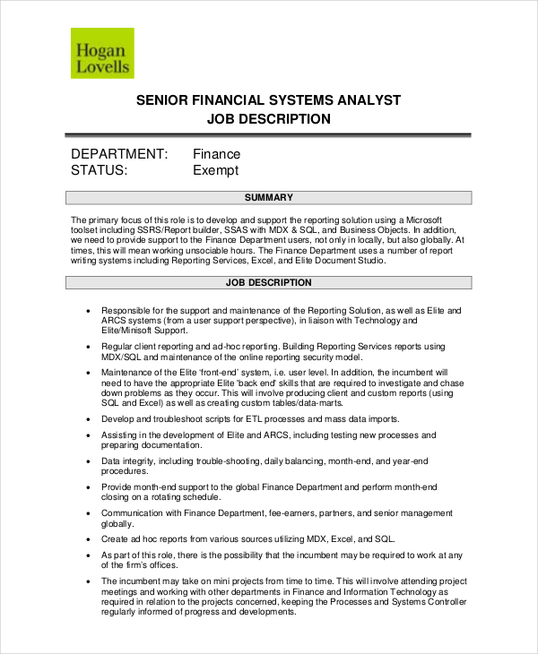 System Analyst Job Description