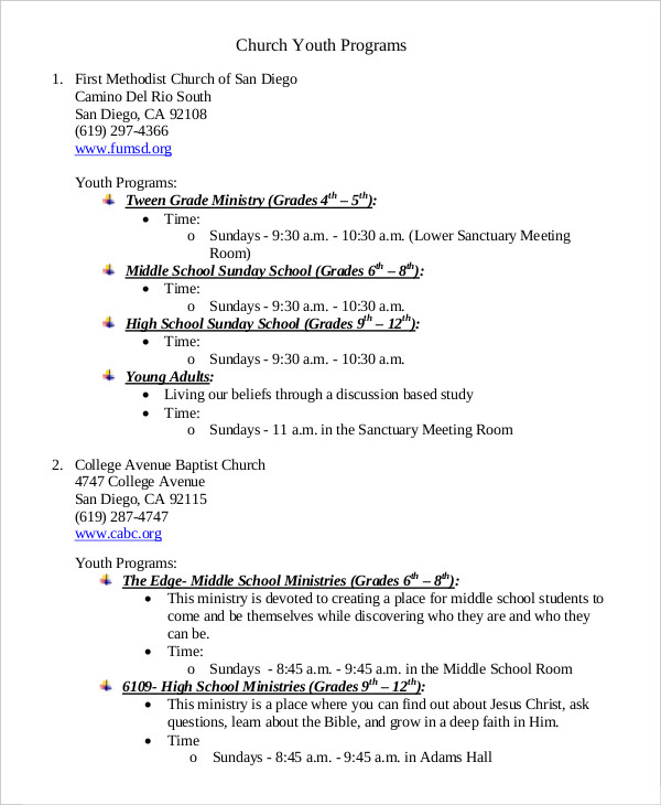 church event youths program template