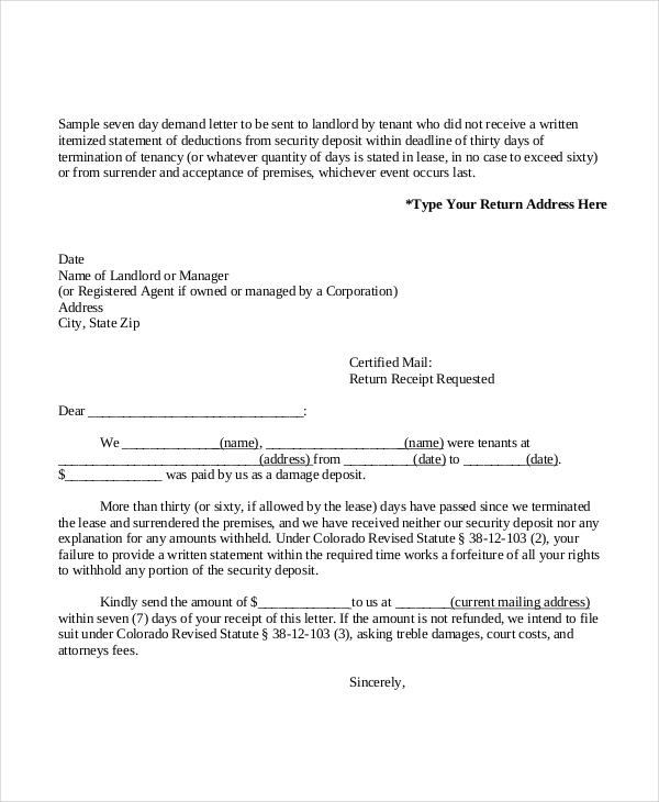 sample seven day demand letter