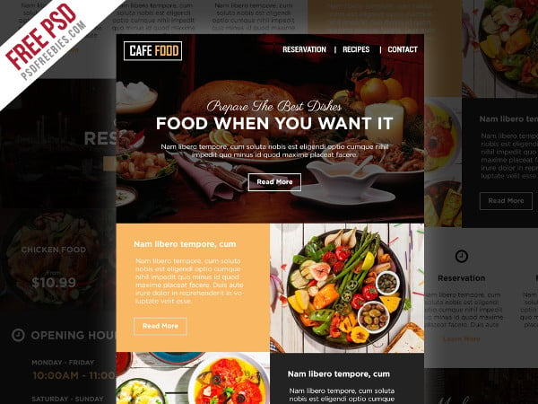 food and restaurant e newsletters free psd template
