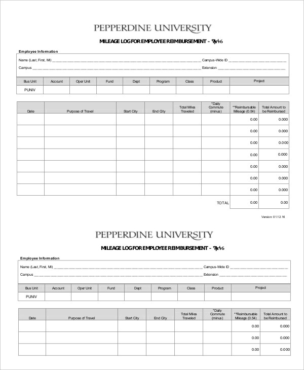 11+ Free Mileage Reimbursement Form Templatesz234