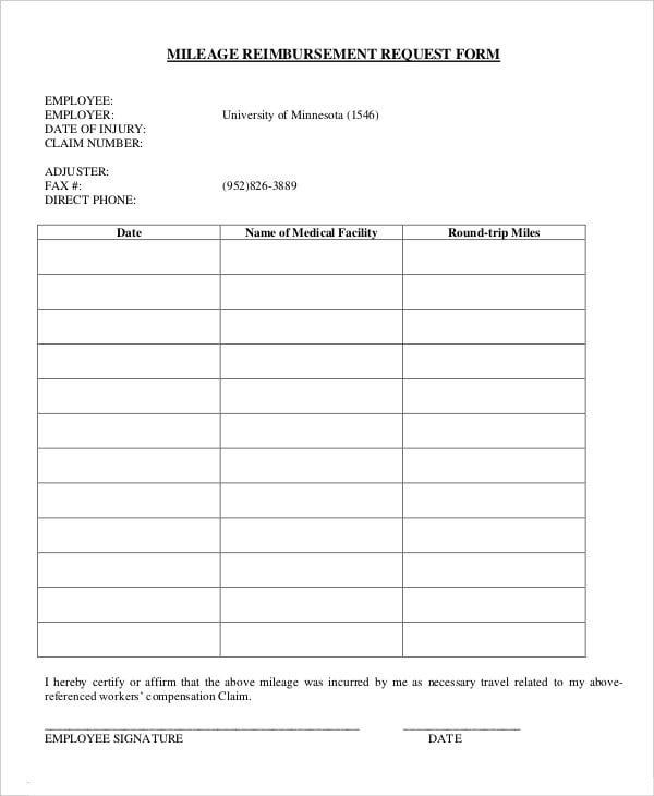 Mileage Reimbursement Form 10+ Free Sample, Example, Format