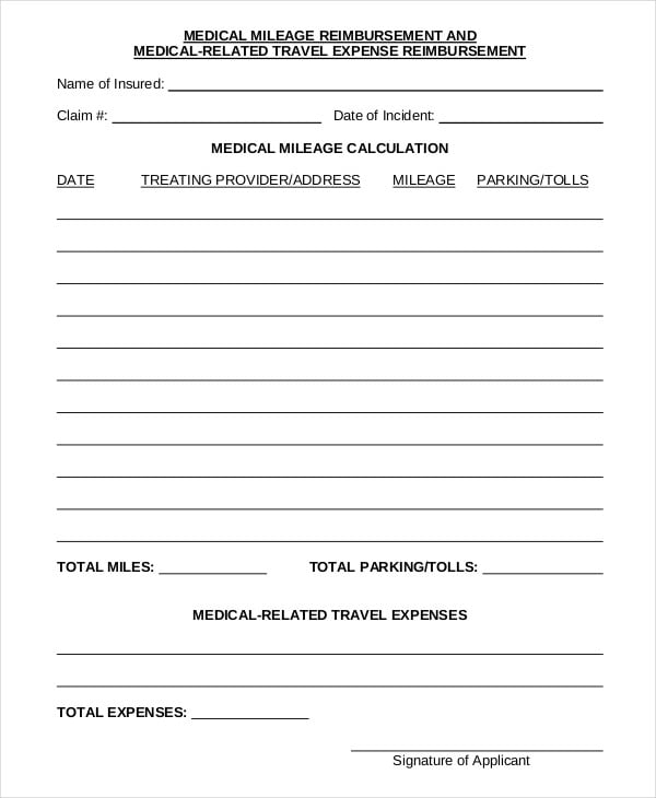 Mileage Reimbursement Form 10 Free Sample Example Format