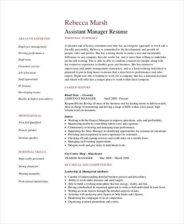 Sales Assistant Manager Cv Example : Assistant Retail Manager Resume Examples Myperfectresume - Name surname address mobile no/email.