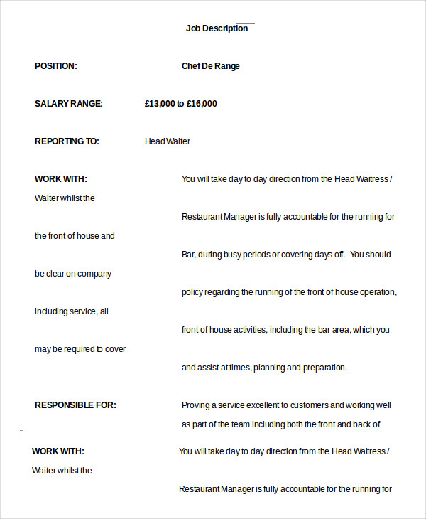 10 Waiter Job Description Templates PDF DOC