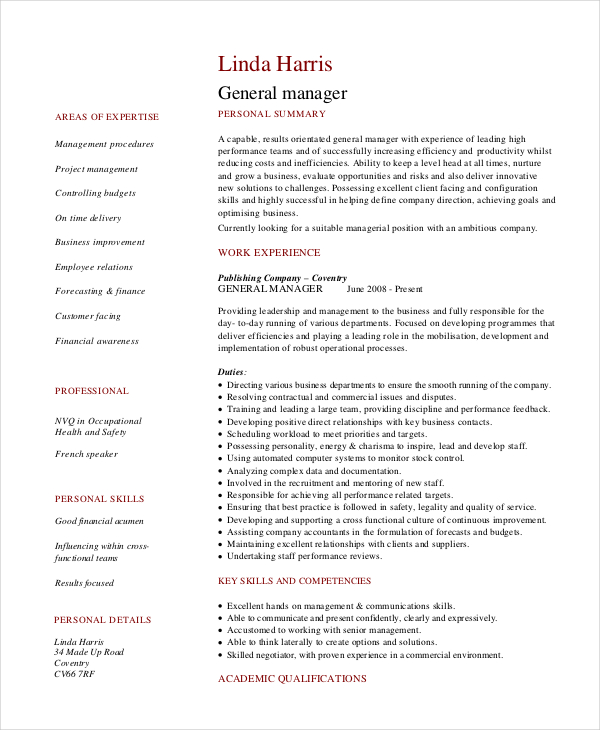 retail general manager resume