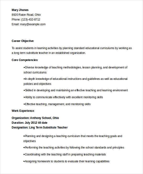 10+ Substitute Teacher Resume Templates PDF, DOC