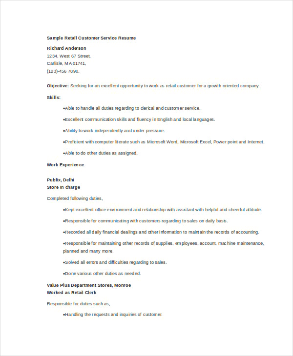 writing a resume for customer service position