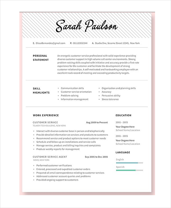 10 Customer Service Resume Templates PDF DOC