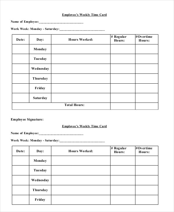 Printable Time Card Template 12 Free Word Excel PDF Documents Download