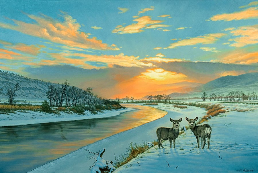 winter sunset painting