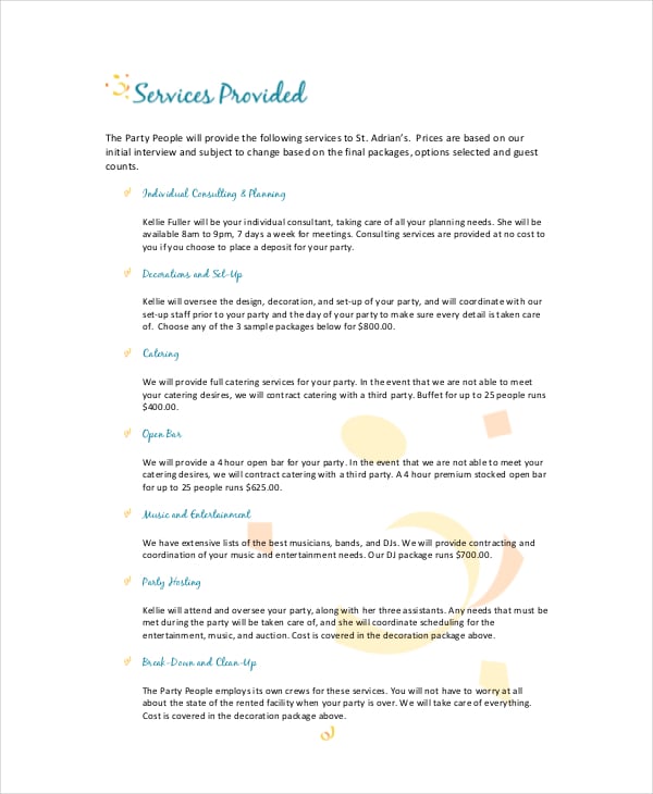 event party planner services proposal free download