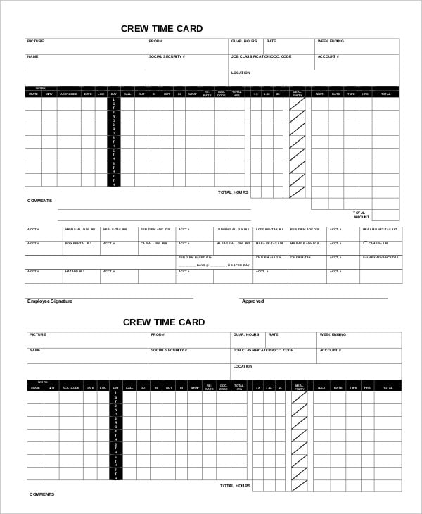 crew time card template