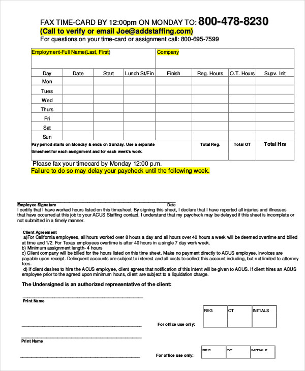 Printable Time Card Template 12+ Free Word, Excel PDF Documents Download