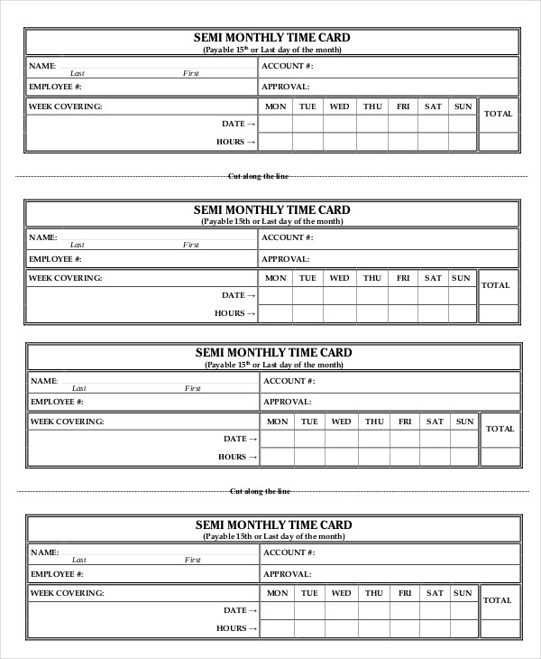 Printable Time Card Template 12 Free Word Excel PDF Documents Download