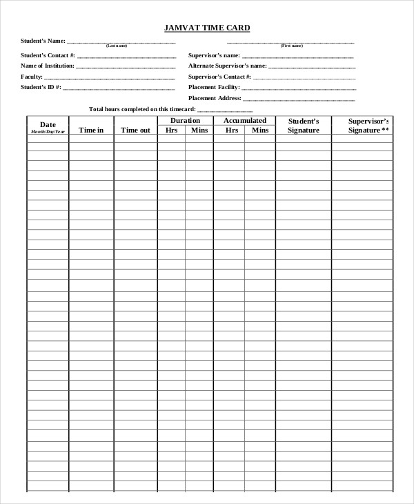 Printable Blank Pdf Time Card Printable Time Card Template 12 Free 