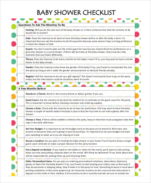 baby shower planner with checklist