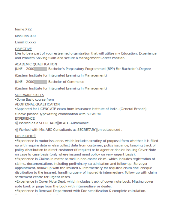 12+ Secretary Resume Templates - PDF, DOC | Free & Premium ...