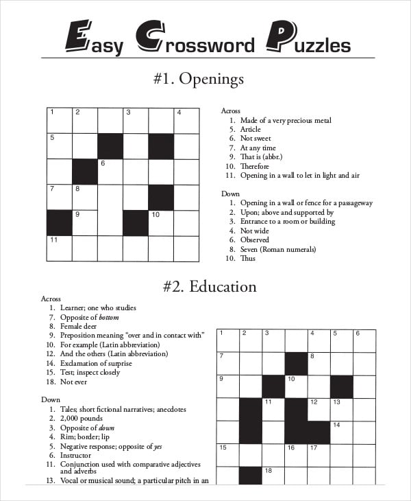 Beginner Super Easy Crossword Puzzles Printable printable brackets