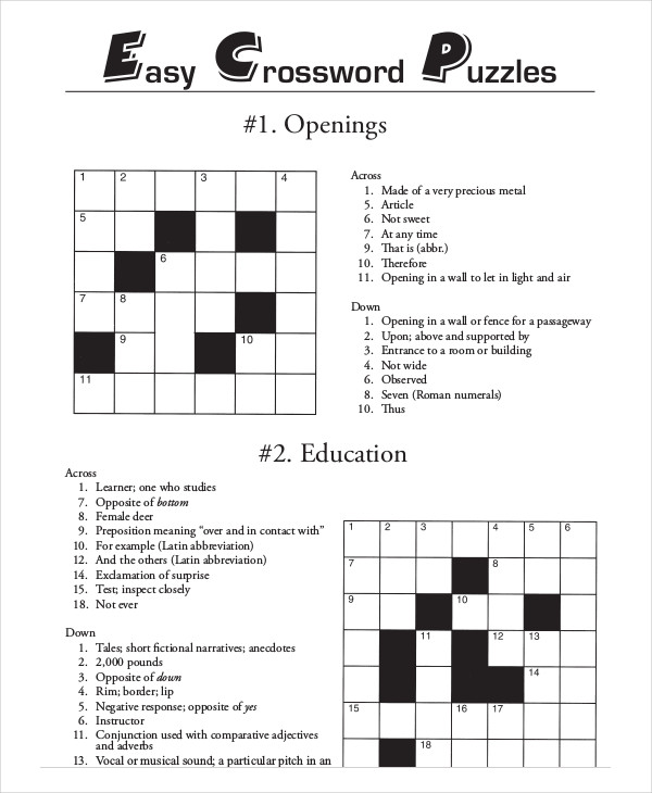 Beginner Super Easy Crossword Puzzles Printable Printable Brackets