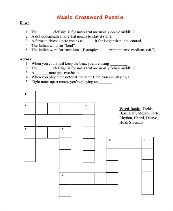 music crossword puzz le