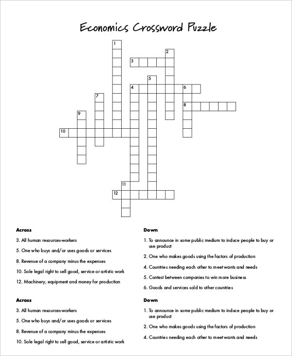 economics crossword puzzle