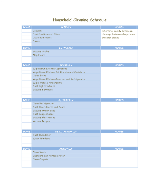 Daily Cleaning Schedule 16 Free PDF Documents Download