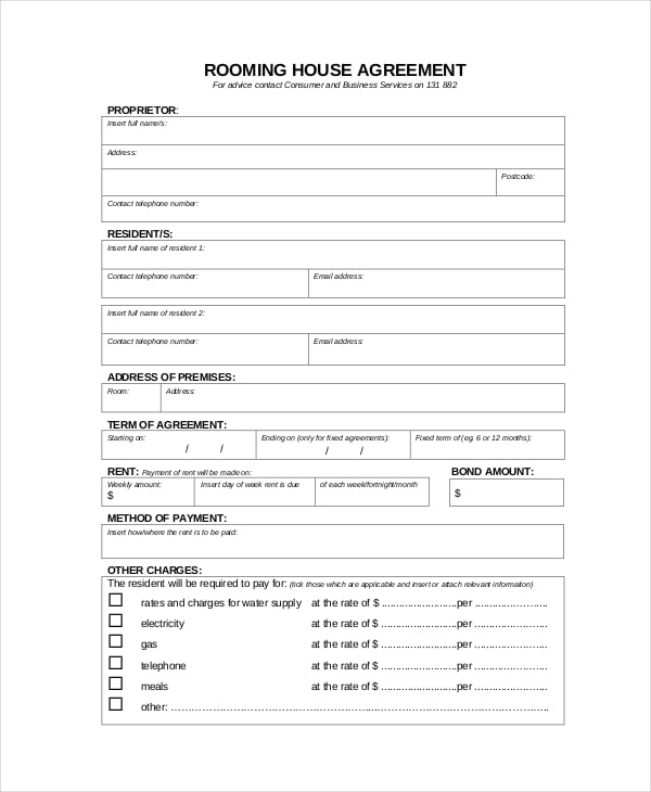 rooming house lease agreement