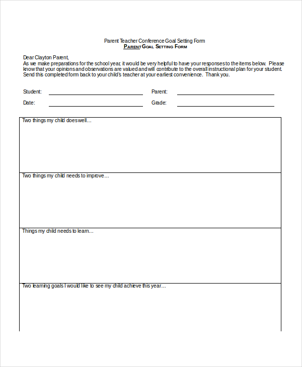  Parent Teacher Conference Form Free Printable FREE PRINTABLE TEMPLATES