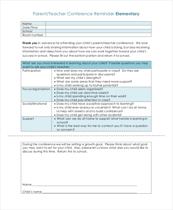 sample parent teacher conference reminder form