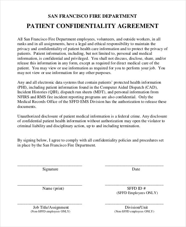 patient confidentiality agreement form