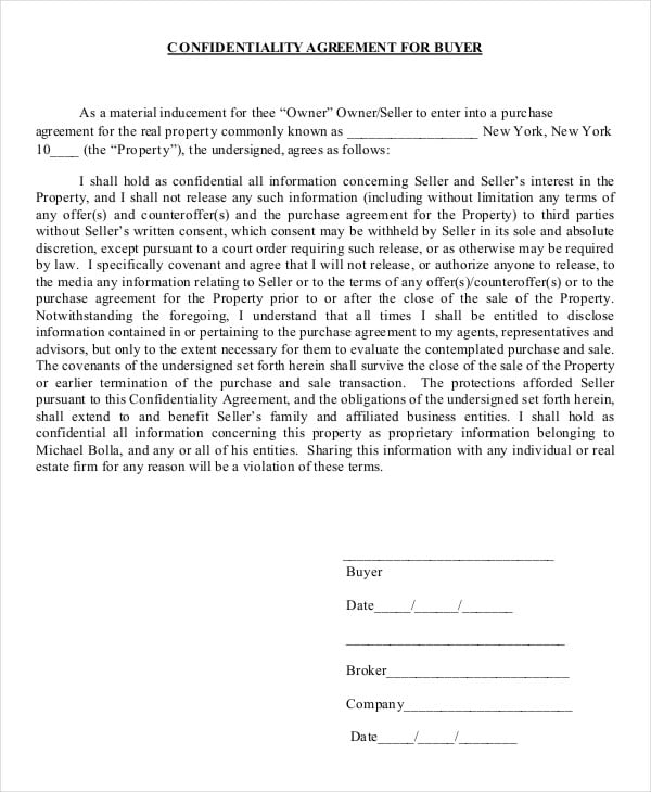 real estate confidentiality agreement form