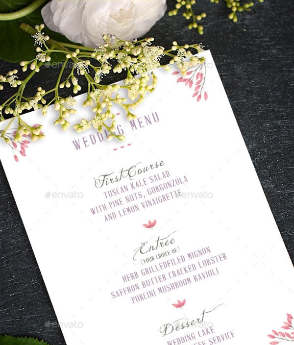 floral wedding menu card