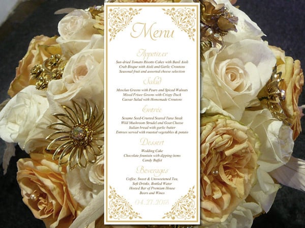 printable wedding menu card template