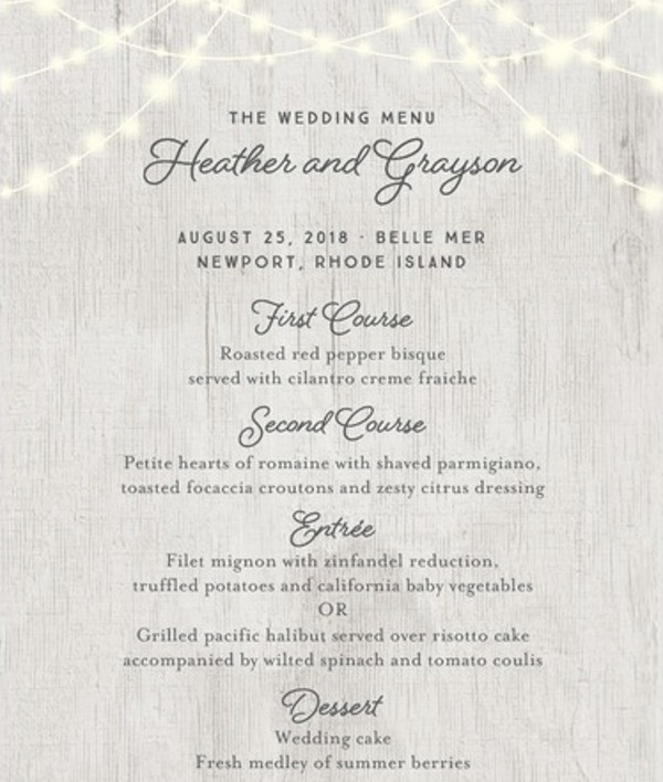 glowing ceremony wedding menu cards