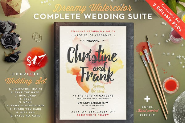 watercolor wedding menu card
